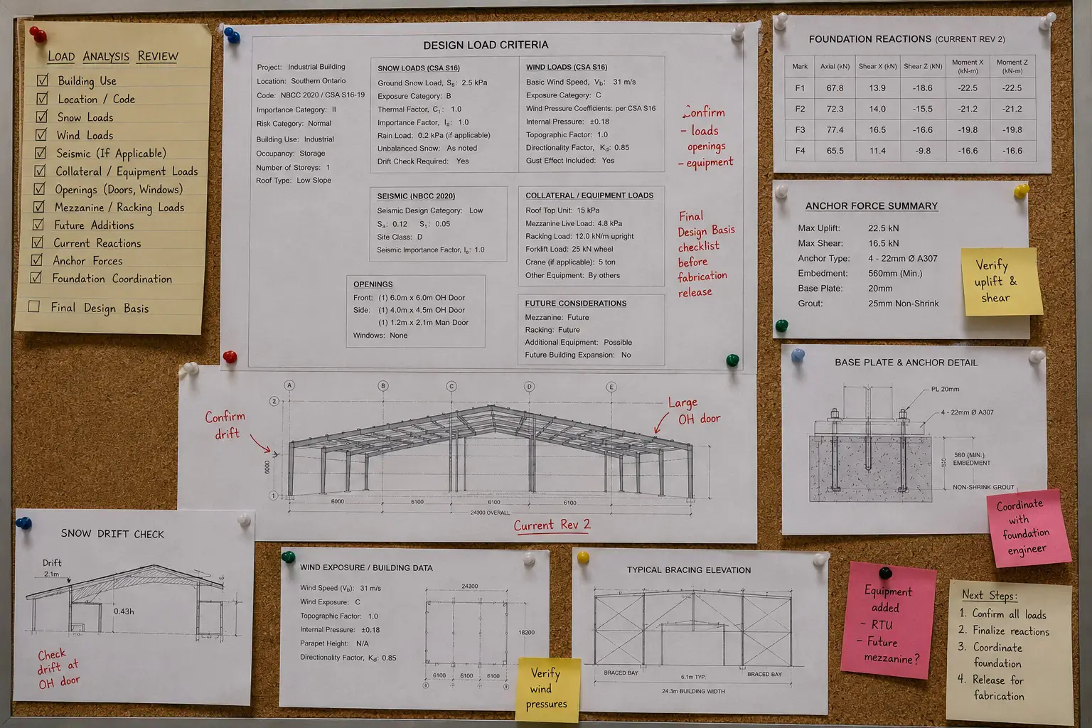 Structural Load Analysis for Steel Buildings in Canada Structural load analysis for a Canadian steel building with snow wind seismic equipment reactions anchors bracing and opening checks